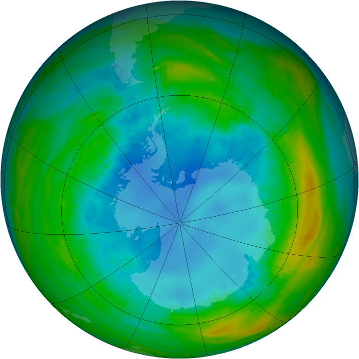Antarctic ozone map for 16 August 1985
